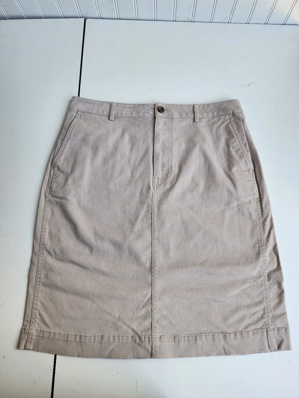 J.Crew Womens Classic Beige Chino Twill Pencil Skirt Cotton Blend Sz 12